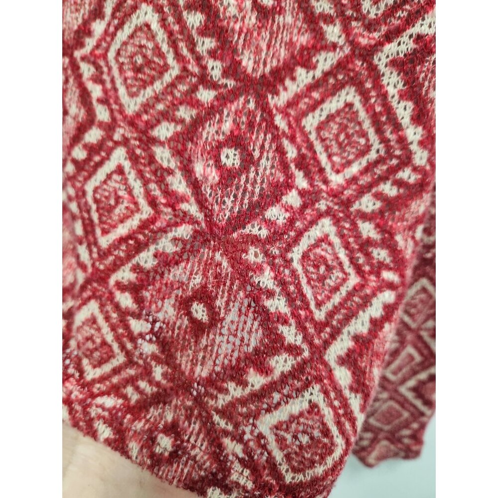 Daytrip The Buckle BOHO Top Womens Large Red White Argyle Crochet Long Sleeve - Picture 6 of 10